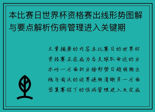 本比赛日世界杯资格赛出线形势图解与要点解析伤病管理进入关键期